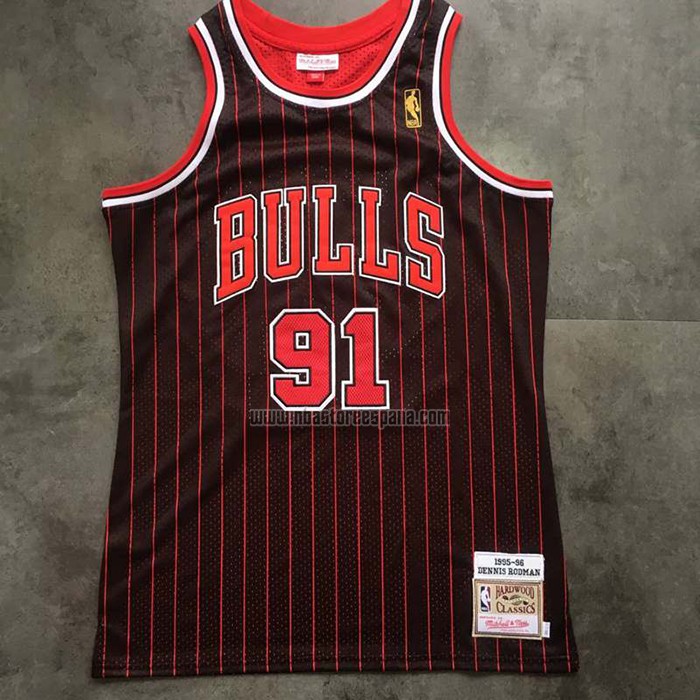 Camiseta Chicago Bulls Dennis Rodman NO 91 Mitchell & Ness 1995-96 Negro